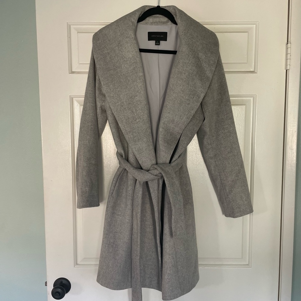 Ann Taylor Wool Blend Belted Funnel Neck Coat